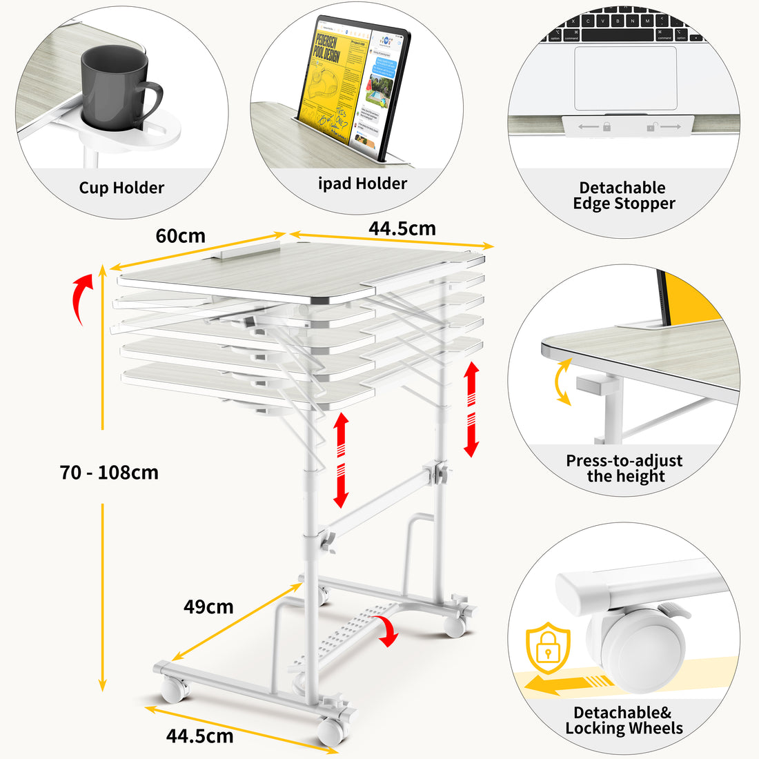 FoldWise Foldable Standing & Rolling Desk - Adjustable Heights & Angles