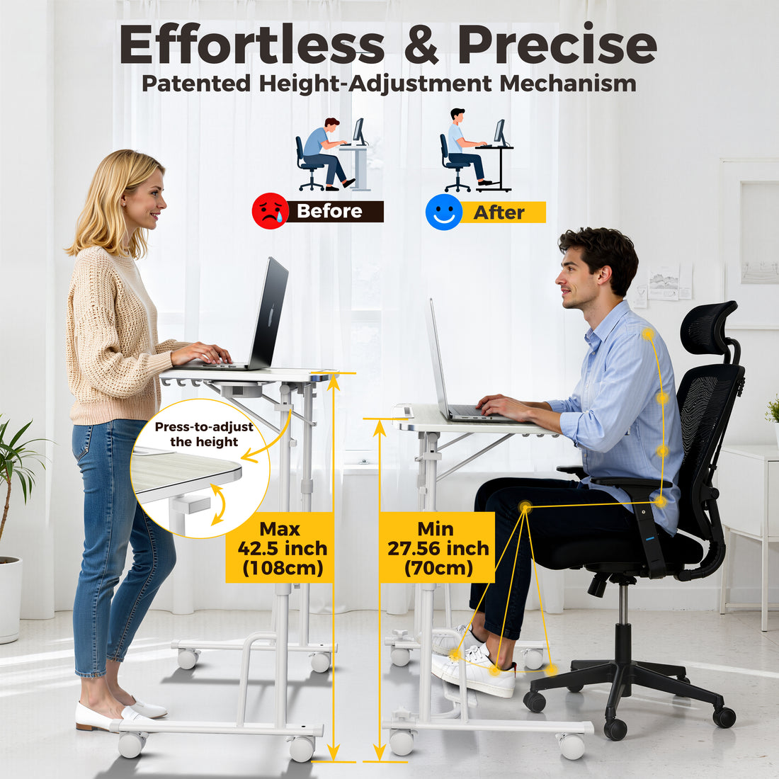 FoldWise foldable rolling standing desk – white