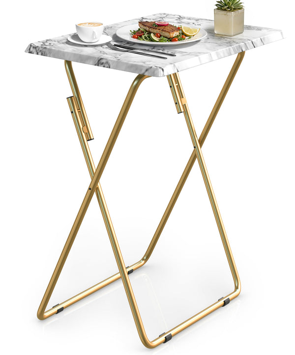 FoldWise marble-effect folding side table – golden(white)