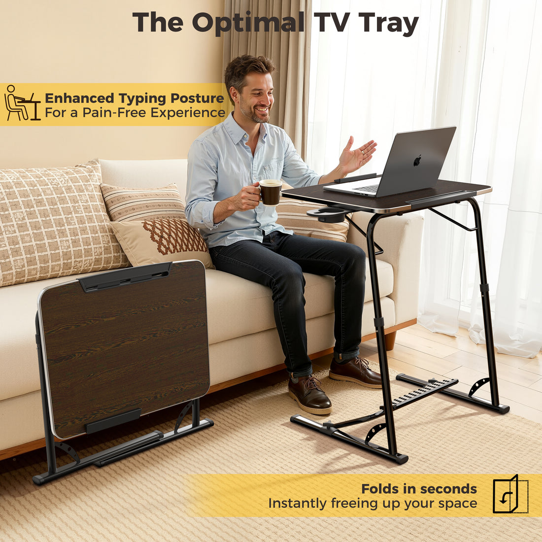 FoldWise folding laptop table for sofa & bed – black