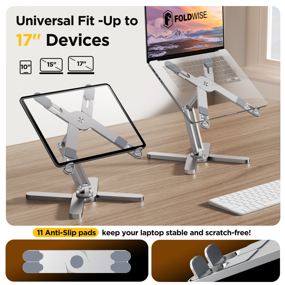 FoldWise X aluminium laptop stand – silver
