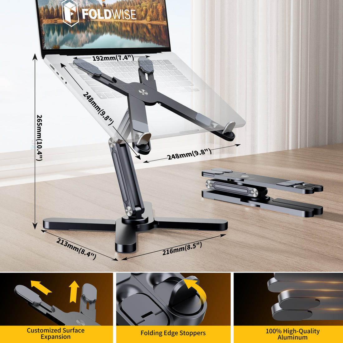 FoldWise X aluminium laptop stand – gray