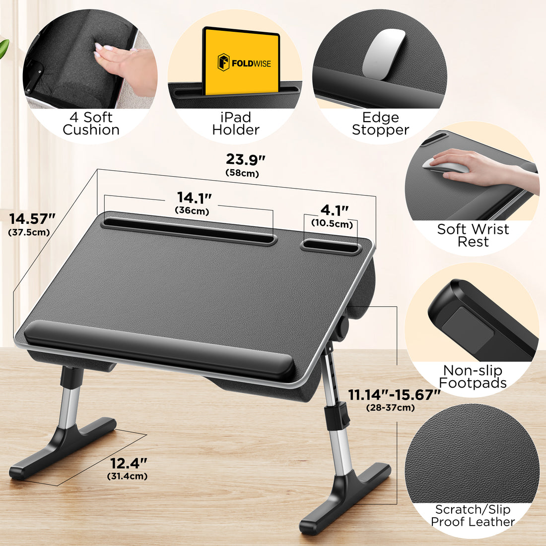 FoldWise 2-in-1 bed table & lap desk – black