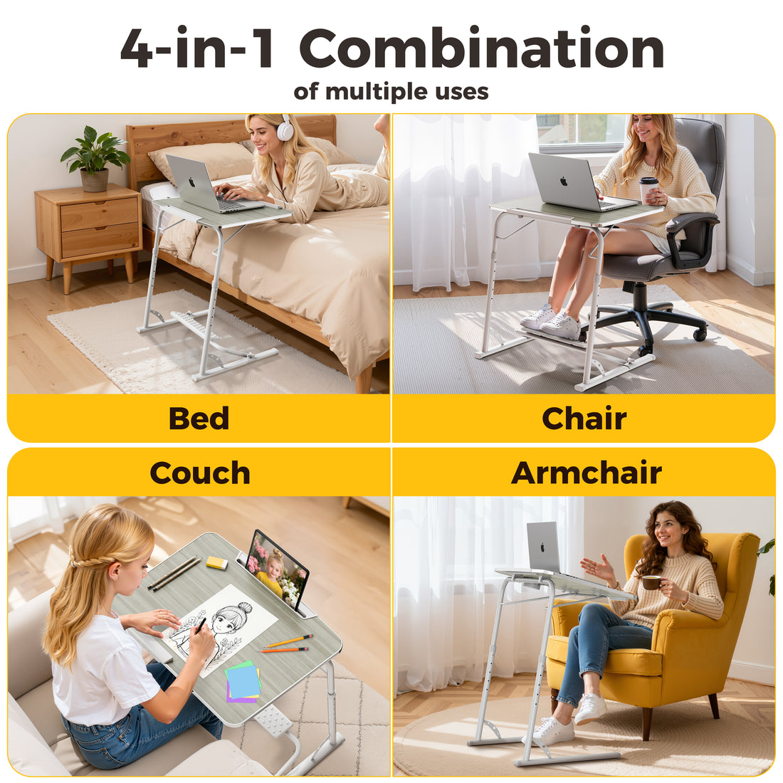 FoldWise folding laptop table for sofa & bed – white