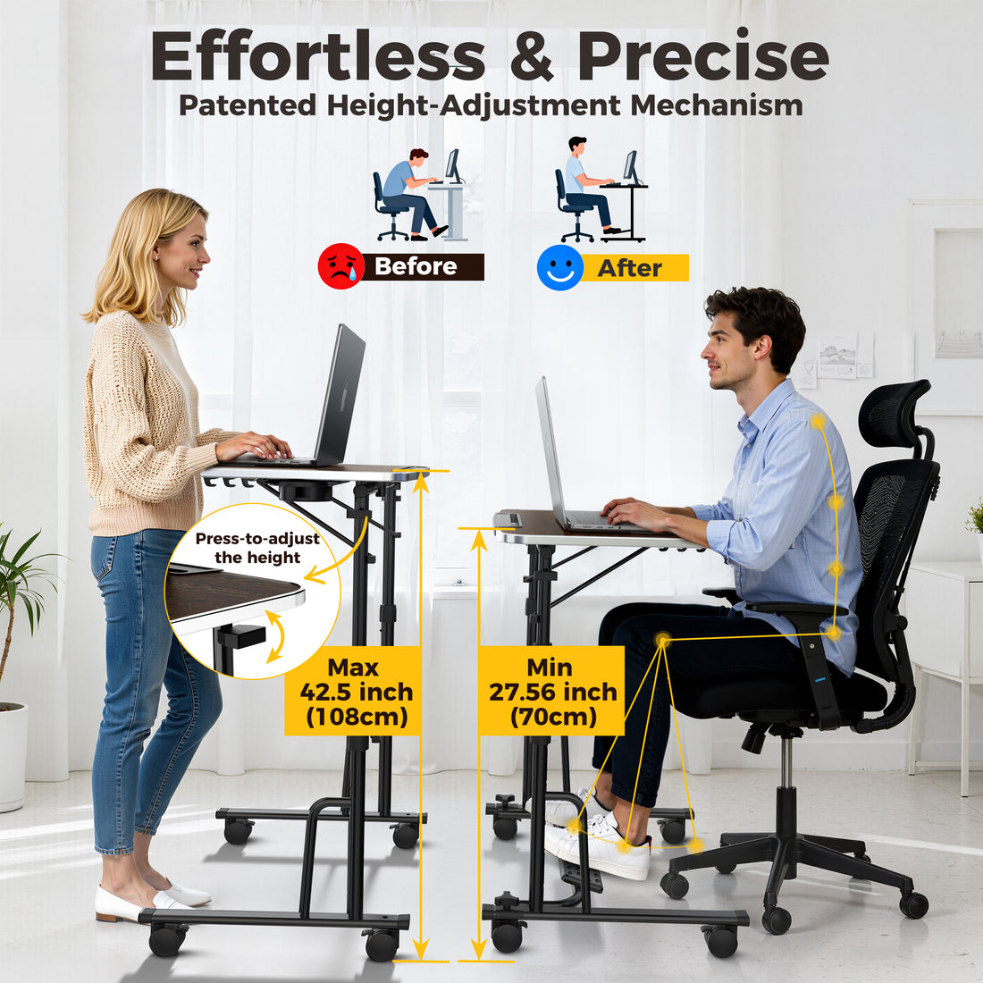 FoldWise foldable rolling standing desk – black