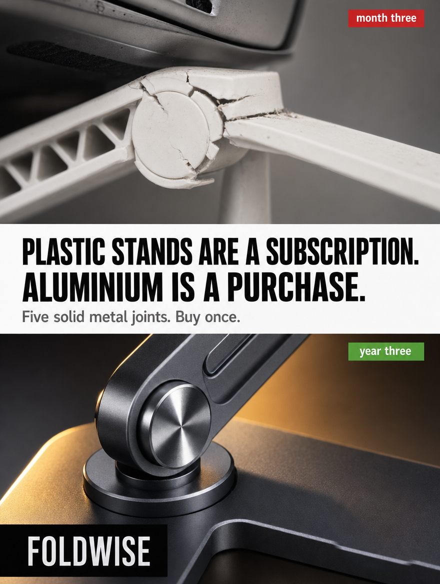 Aluminium vs Plastic Laptop Stand — FoldWise