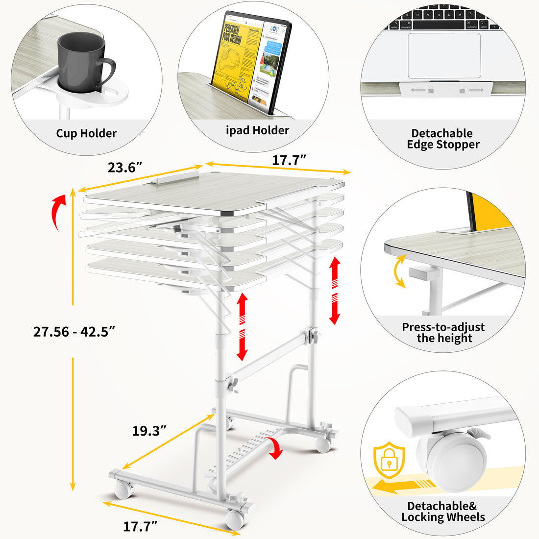 FoldWise foldable rolling standing desk – white