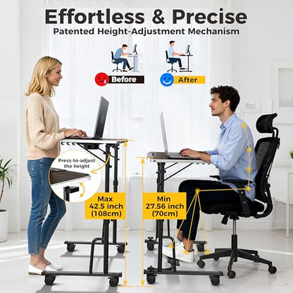 FoldWise Foldable Rolling Standing Desk — Height & Angle Adjustable Mobile Workstation with Wheels | Footrest, Cup Holder & iPad Holder | Portable, Sturdy, Space-Saving