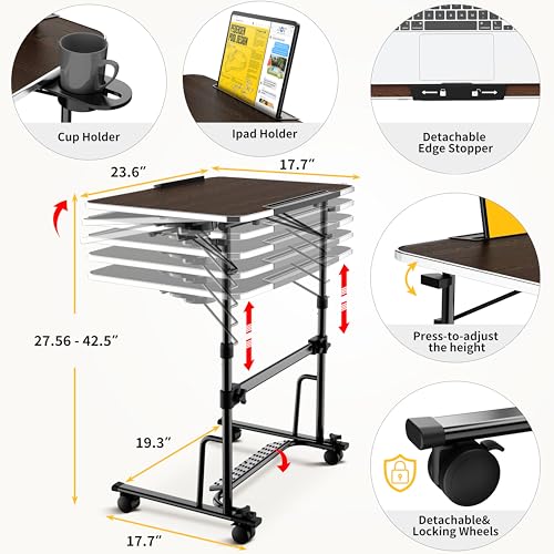 FoldWise Foldable Rolling Standing Desk — Height & Angle Adjustable Mobile Workstation with Wheels | Footrest, Cup Holder & iPad Holder | Portable, Sturdy, Space-Saving