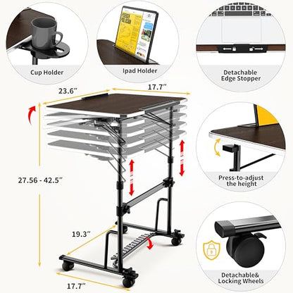 FoldWise Foldable Rolling Standing Desk — Height & Angle Adjustable Mobile Workstation with Wheels | Footrest, Cup Holder & iPad Holder | Portable, Sturdy, Space-Saving