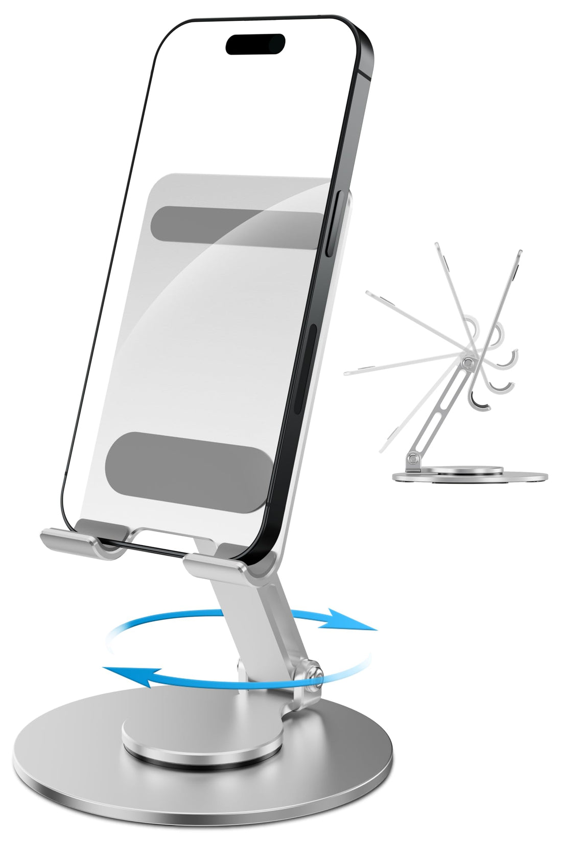 FoldWise foldable aluminium phone stand – silver