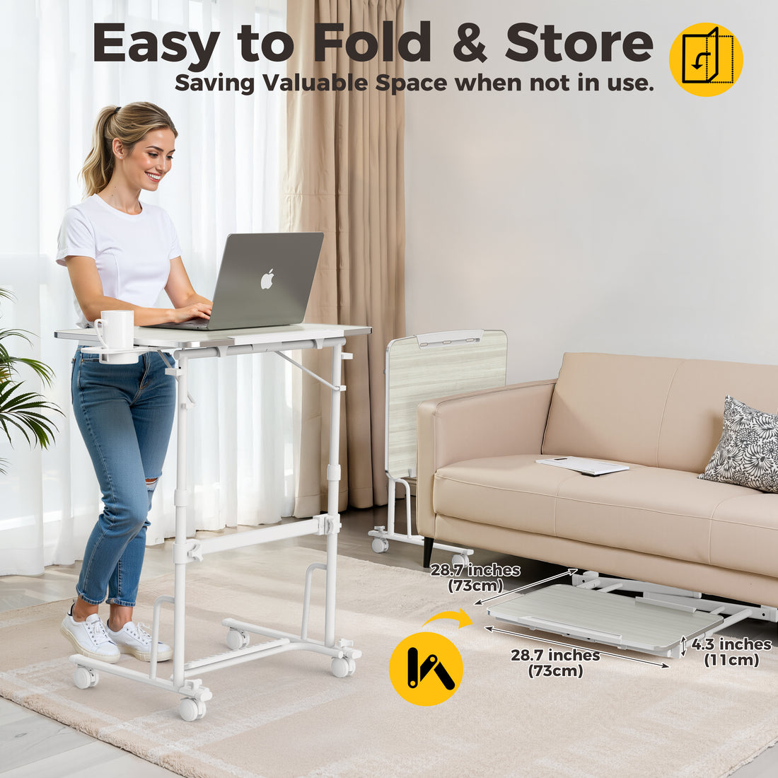 FoldWise Foldable Standing & Rolling Desk - Adjustable Heights & Angles