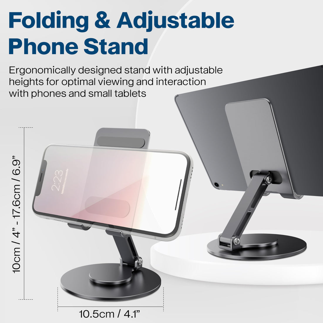 FoldWise foldable aluminium phone stand – gray
