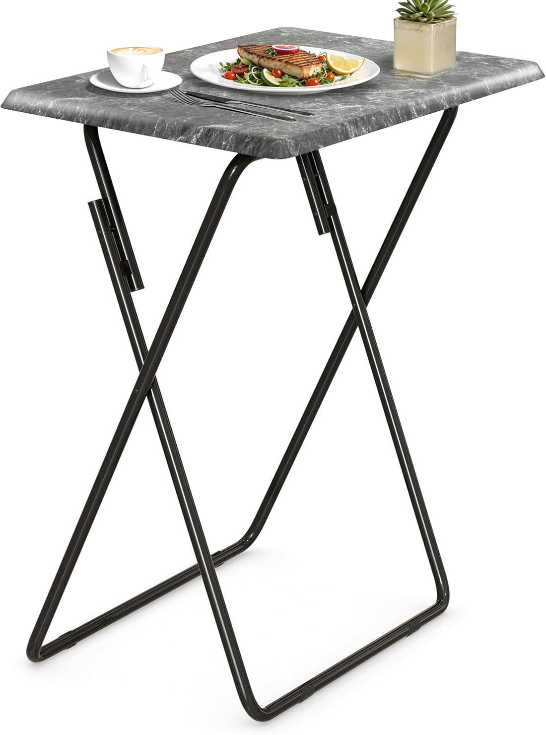 FoldWise marble-effect folding side table – black