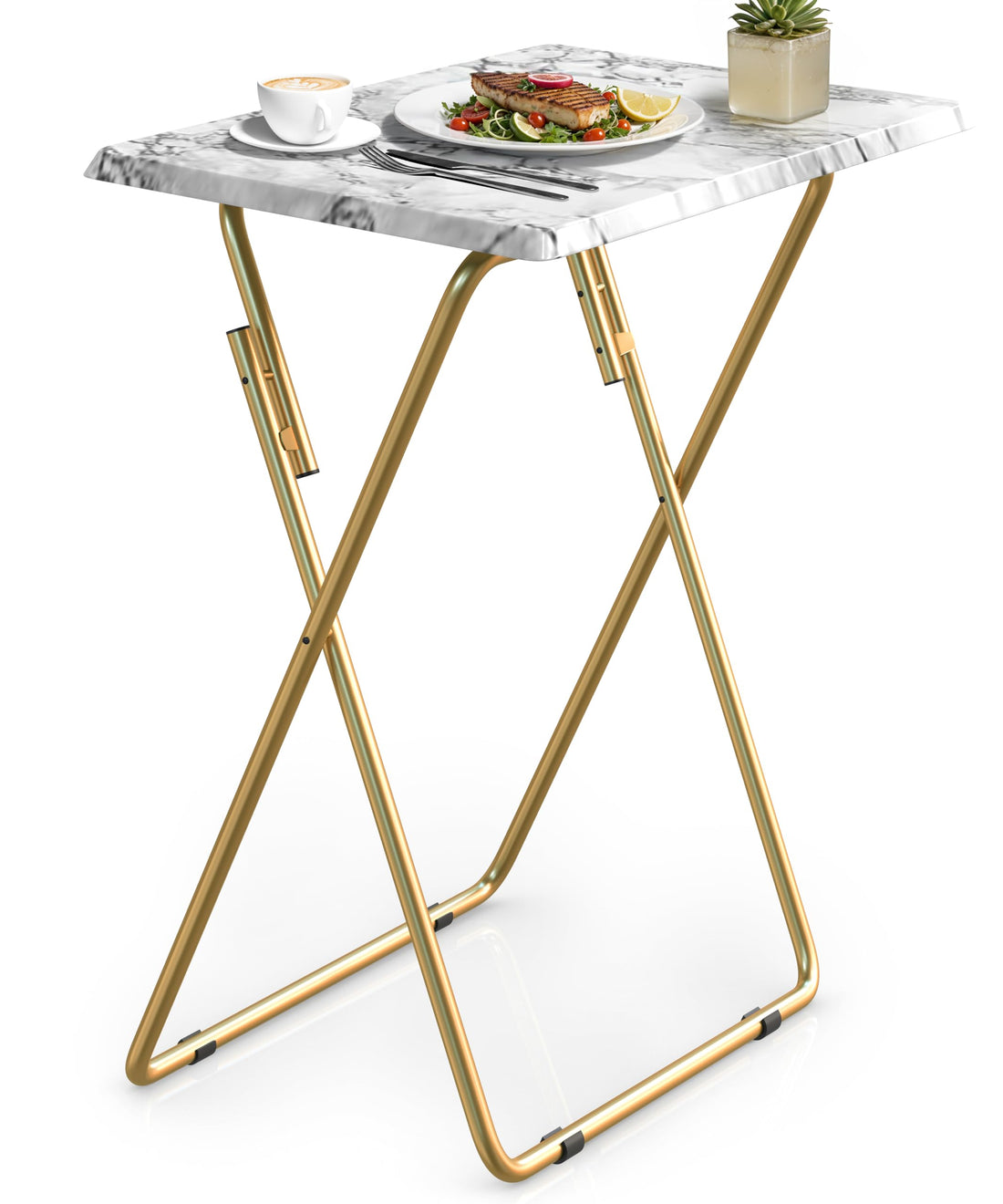 FoldWise marble-effect folding side table – golden(white)