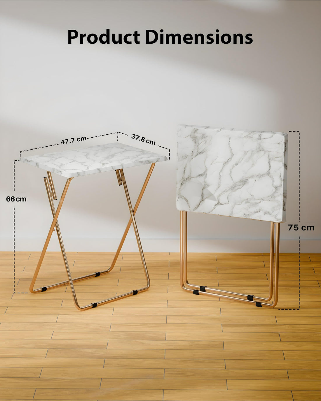 FoldWise marble-effect folding side table – golden(white)