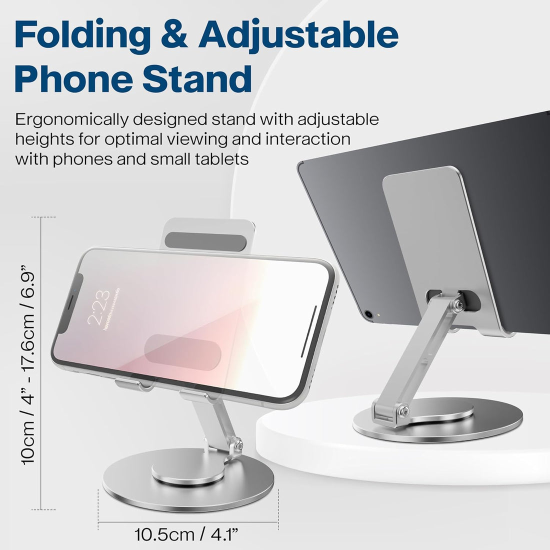 FoldWise foldable aluminium phone stand – silver
