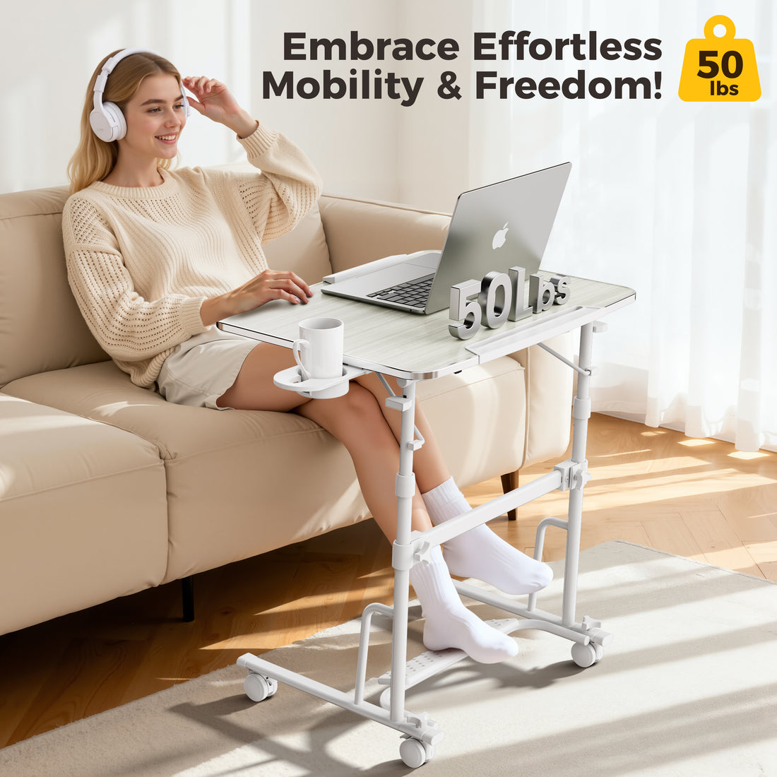 FoldWise foldable rolling standing desk – white