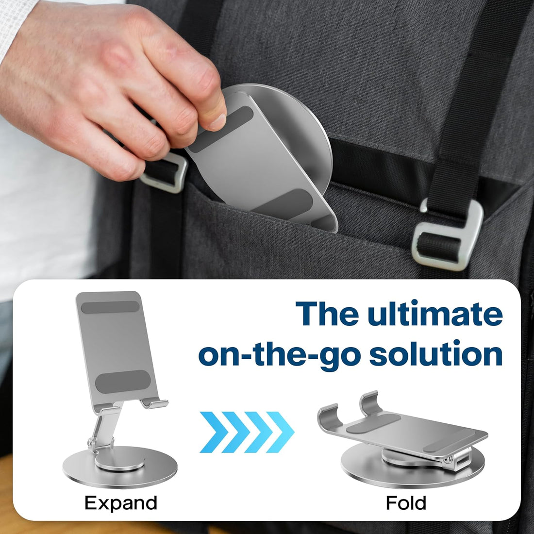 FoldWise foldable aluminium phone stand – silver