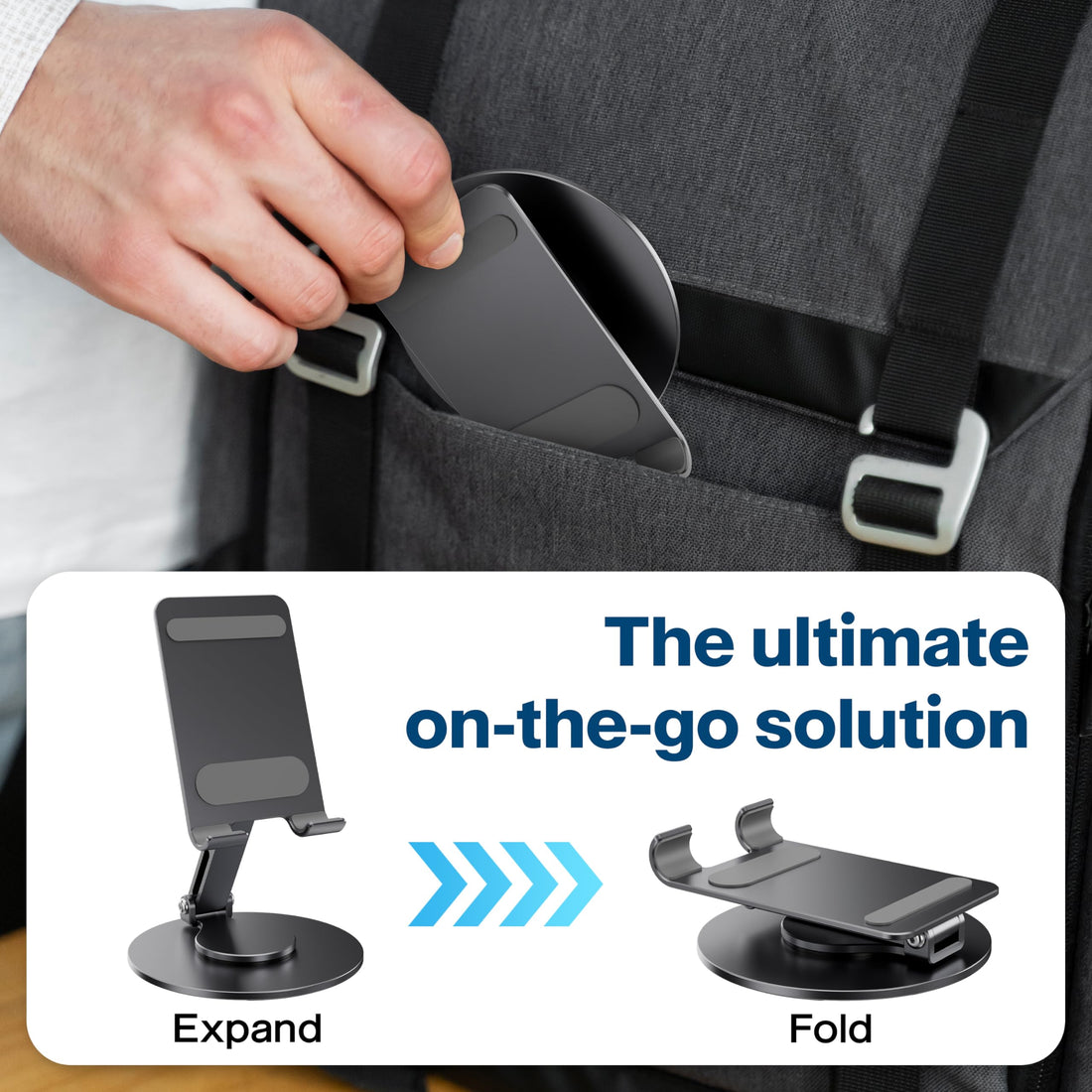 FoldWise foldable aluminium phone stand – gray