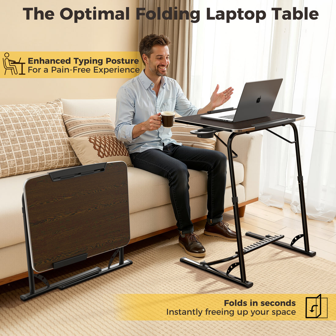FoldWise folding laptop table for sofa & bed – black