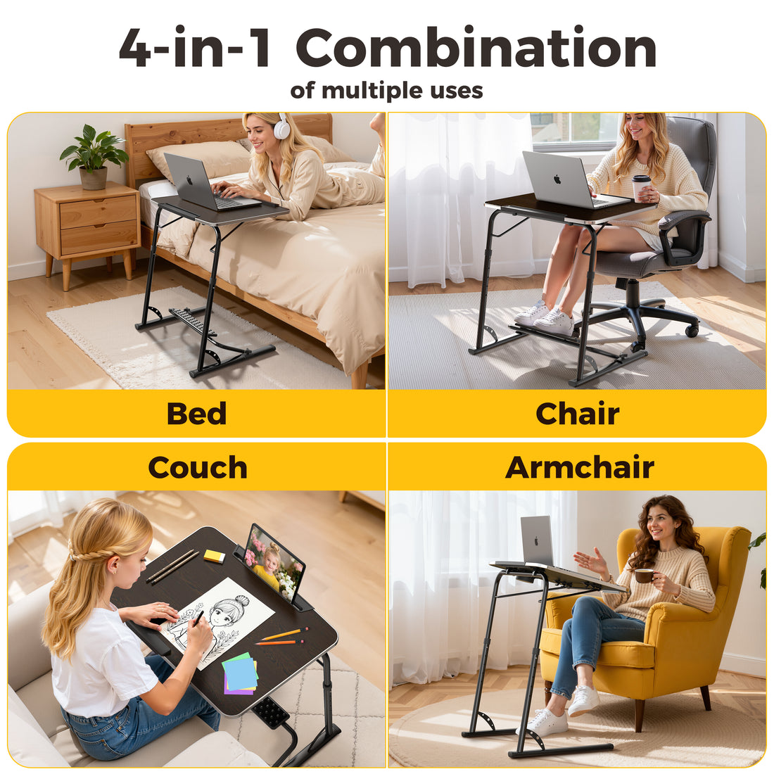 FoldWise folding laptop table for sofa & bed – black