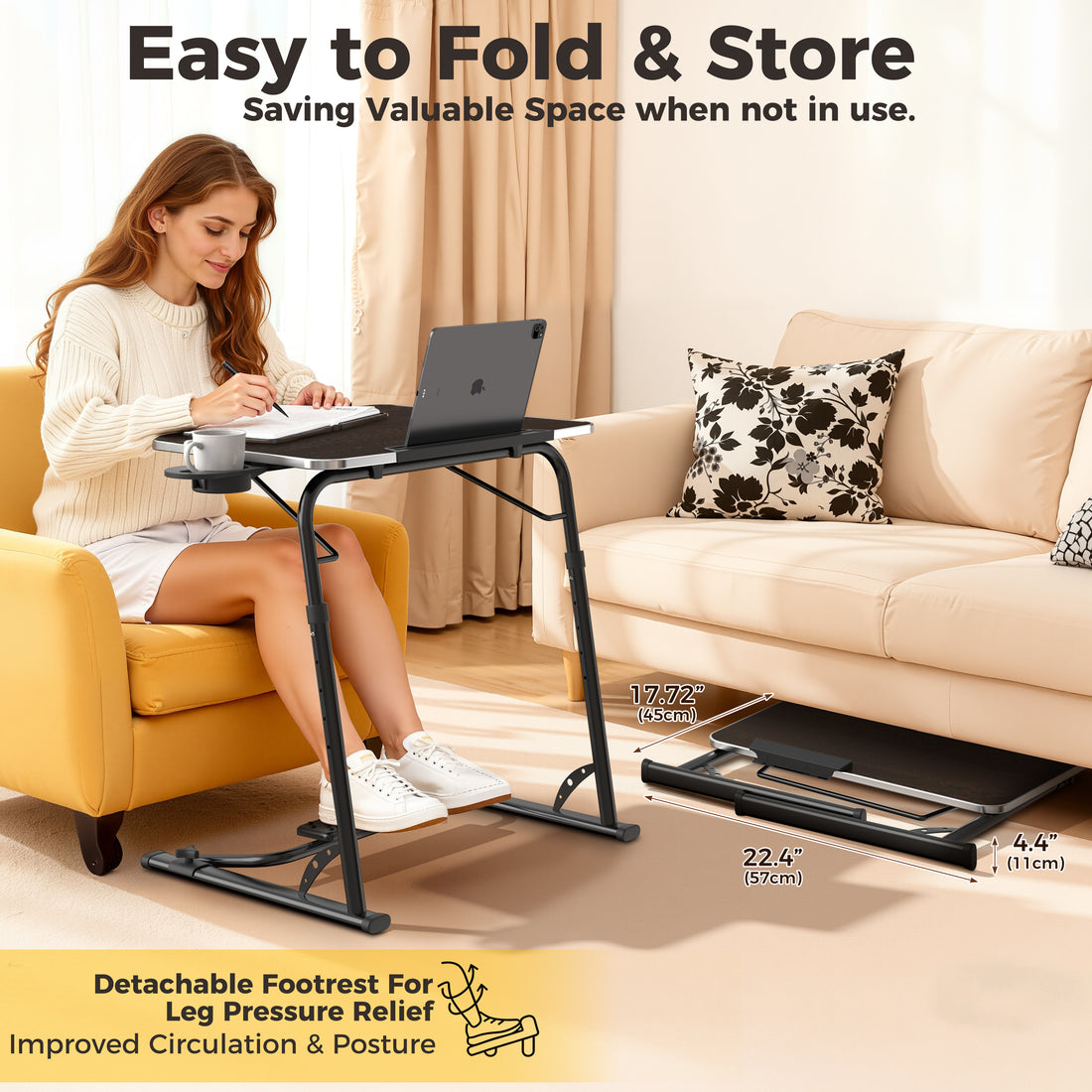 FoldWise folding laptop table for sofa & bed – black