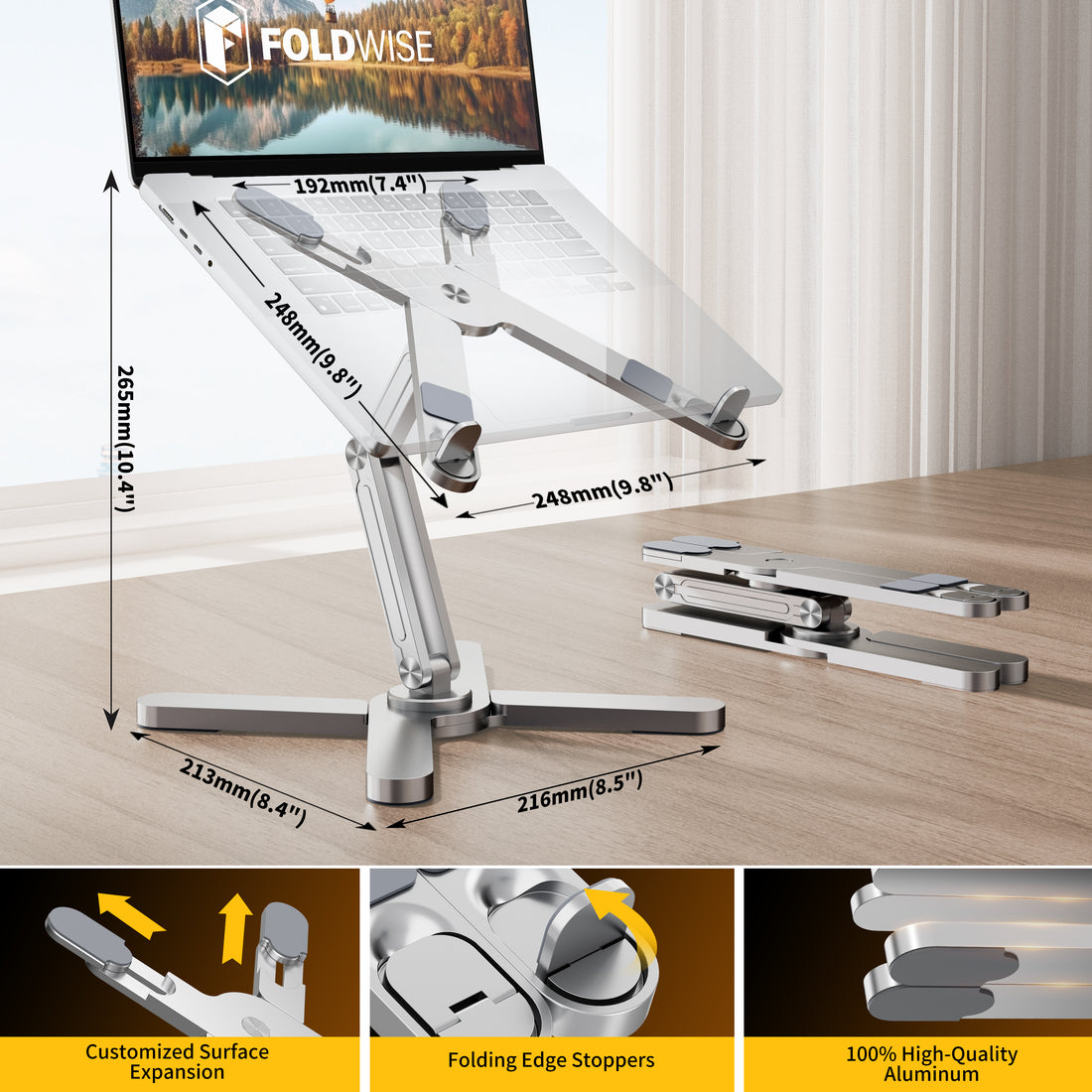 FoldWise X aluminium laptop stand – silver