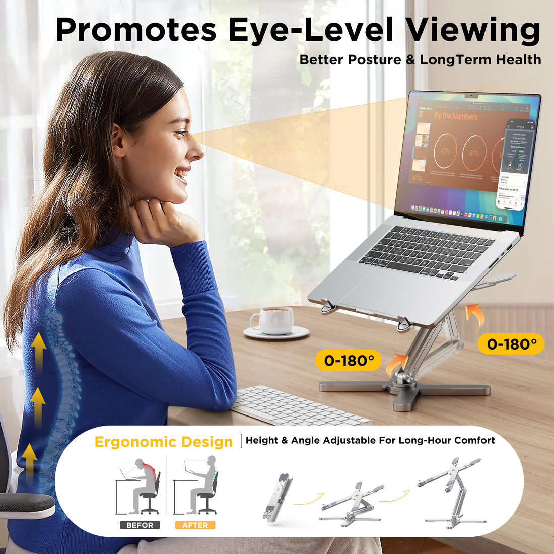 FoldWise X aluminium laptop stand – silver