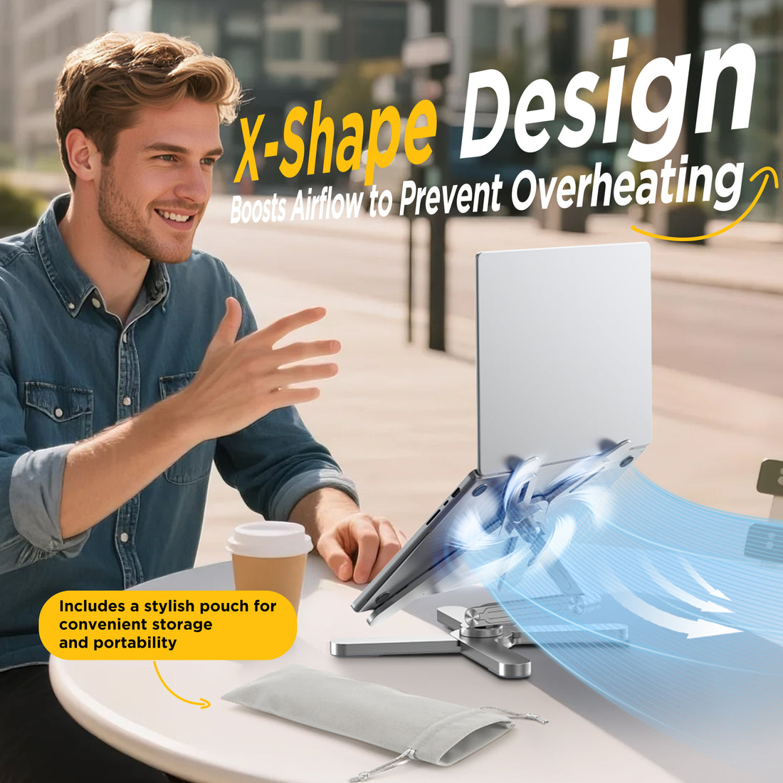 FoldWise X aluminium laptop stand – silver