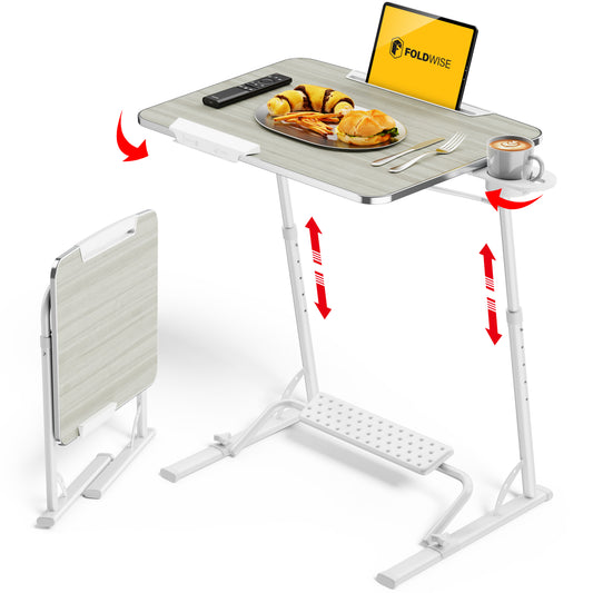 FoldWise Folding Laptop Table for Sofa & Couch — Height & Angle Adjustable TV Tray Desk | Footrest, Cup Holder, iPad Holder | Extra Large, Sturdy, Foldable