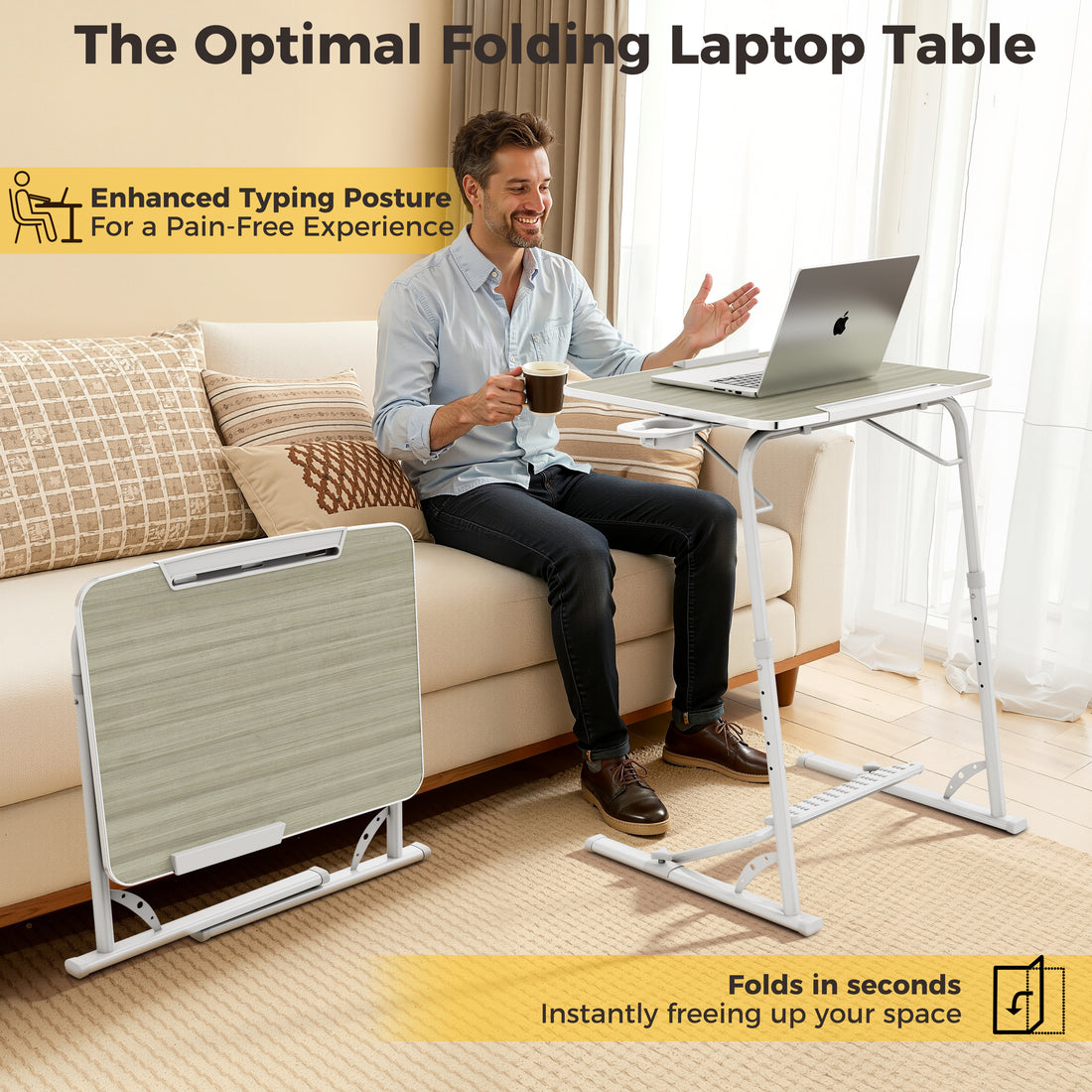 FoldWise folding laptop table for sofa & bed – white