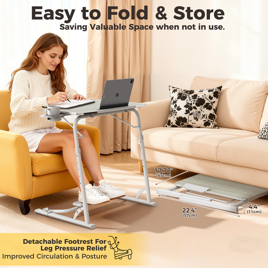 FoldWise folding laptop table for sofa & bed – white