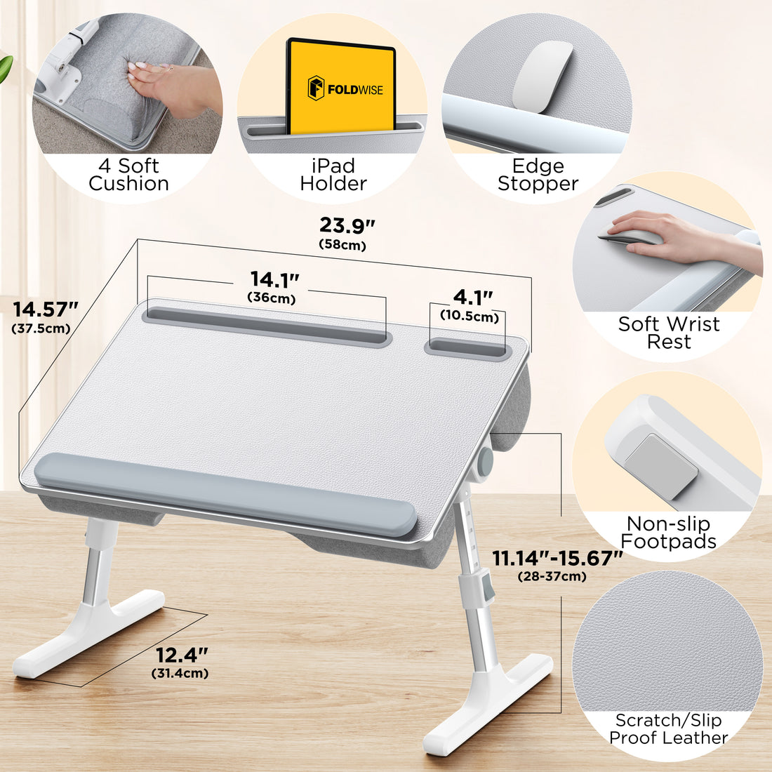 FoldWise 2-in-1 bed table & lap desk – white