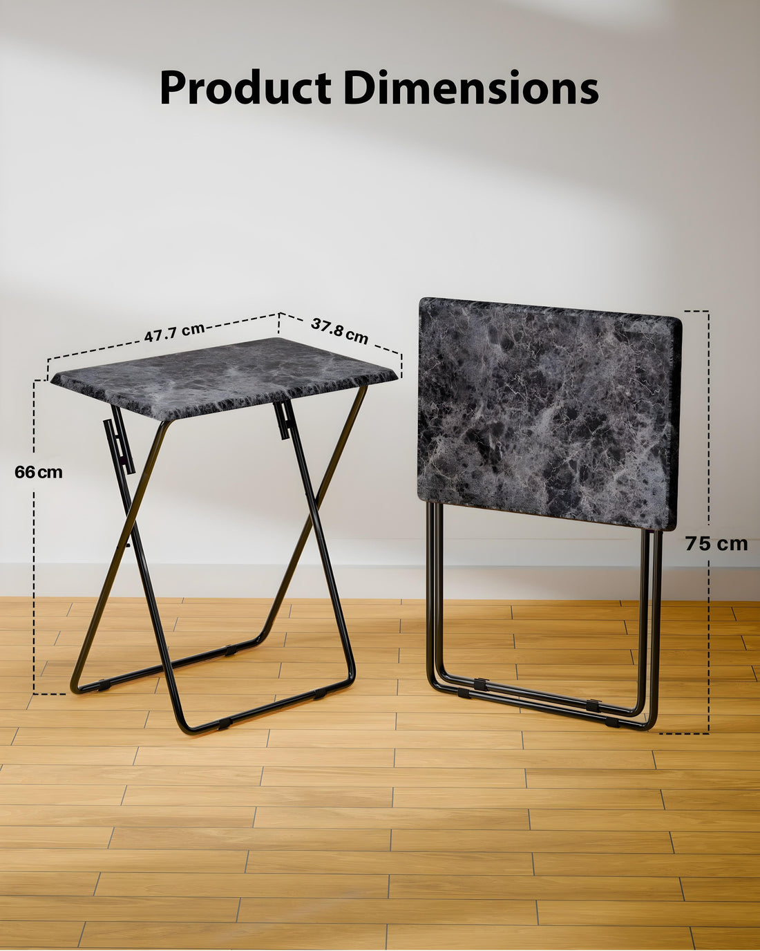FoldWise marble-effect folding side table – black