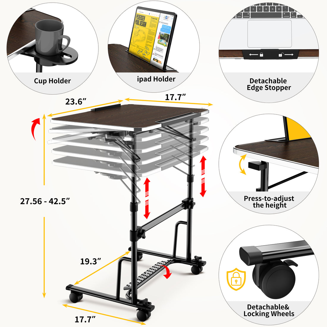 FoldWise foldable rolling standing desk – black