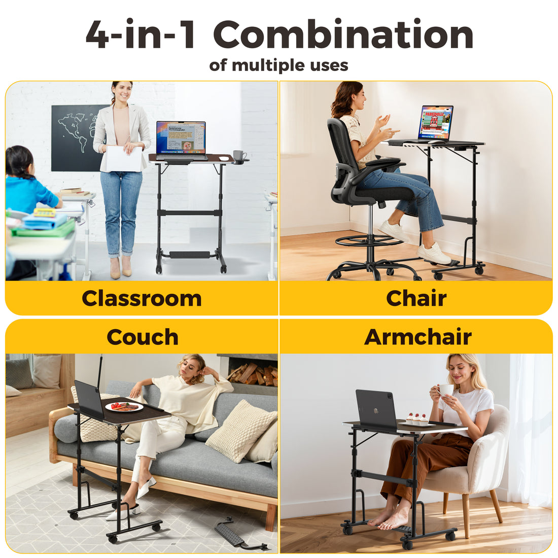 FoldWise foldable rolling standing desk – black