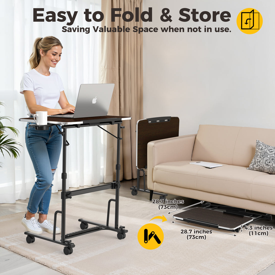 FoldWise foldable rolling standing desk – black