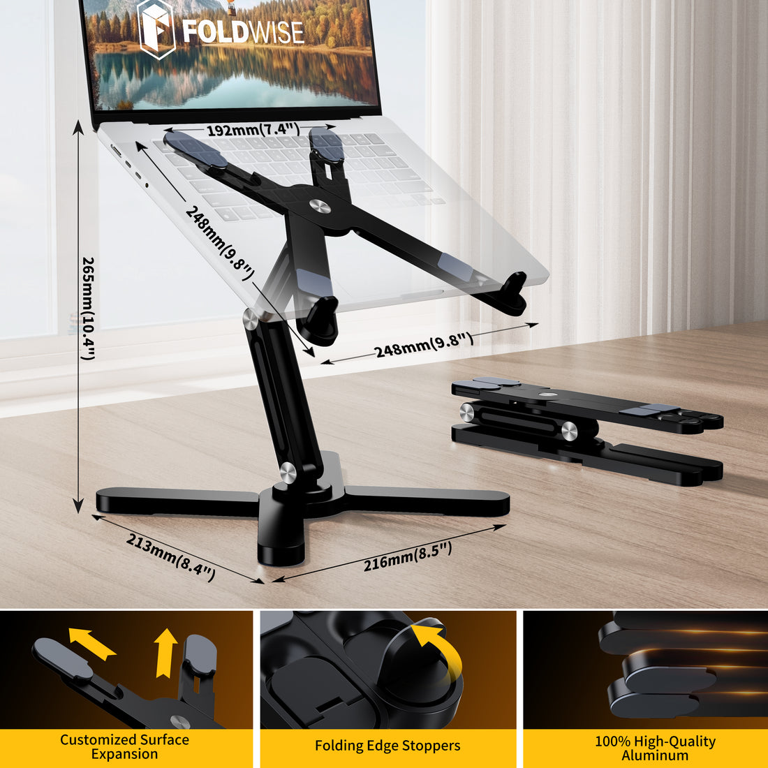 FoldWise X aluminium laptop stand – black
