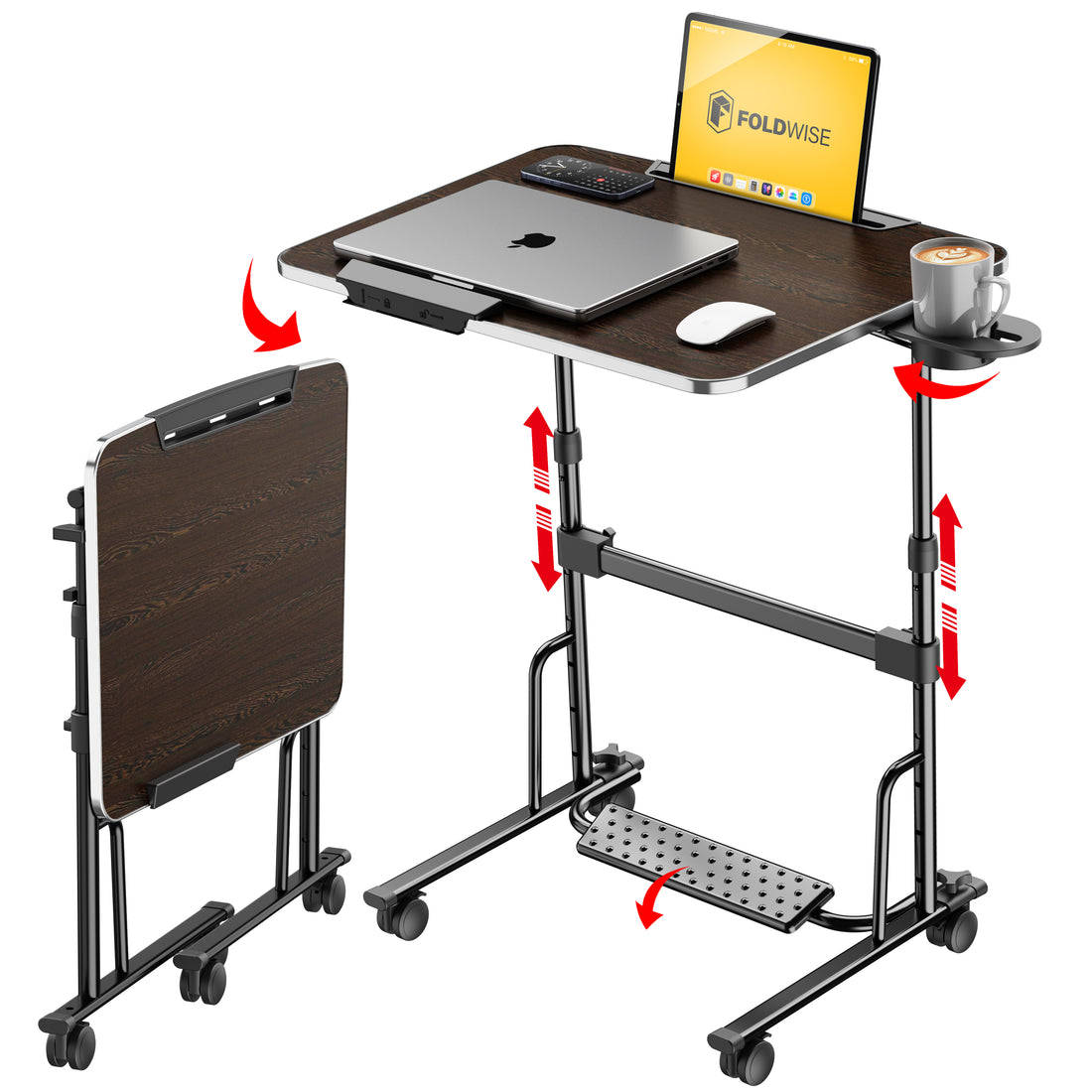 FoldWise Foldable Standing & Rolling Desk - Adjustable Heights & Angles
