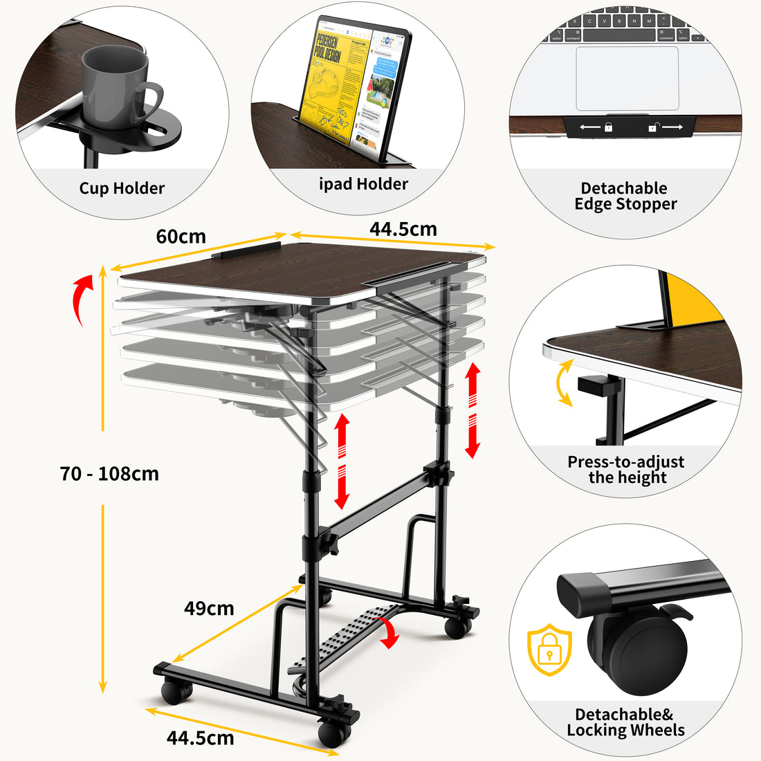 FoldWise Foldable Standing & Rolling Desk - Adjustable Heights & Angles