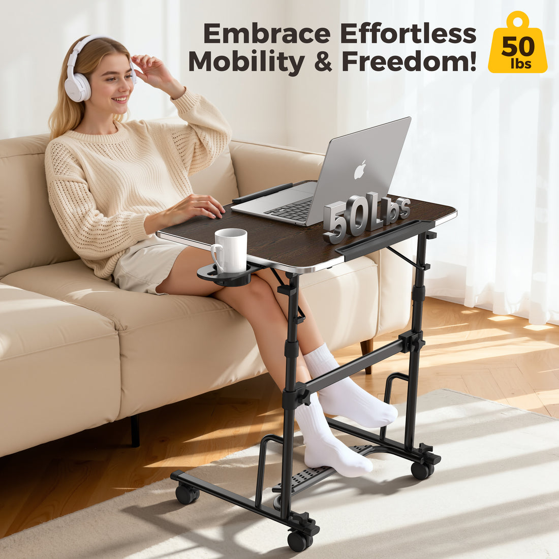 FoldWise Foldable Standing & Rolling Desk - Adjustable Heights & Angles