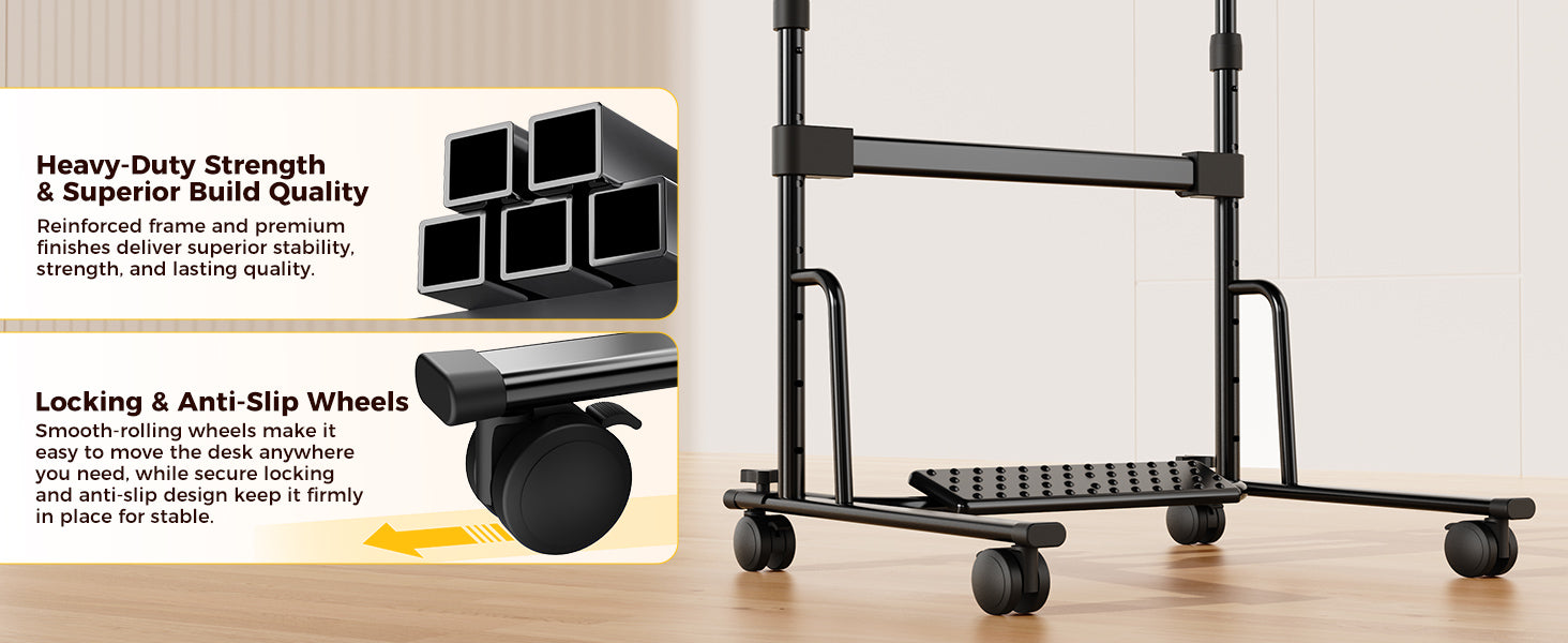 FoldWise kokkupandav seisulaud ratastel – Black — view 4