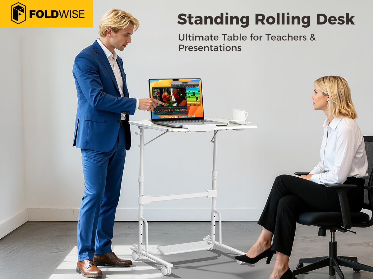 FoldWise kokkupandav seisulaud ratastel – White — view 1