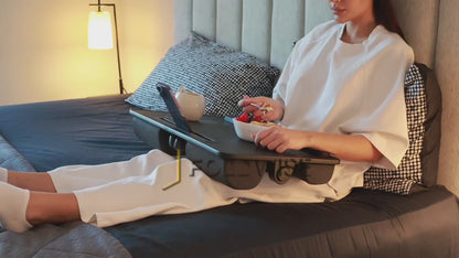 FoldWise 2-in-1 Lap Desk & Bed Table with Soft Cushions — Adjustable Height & Angle, Foldable | Wrist Rest, Tablet Holder, Non-Slip Leather Surface